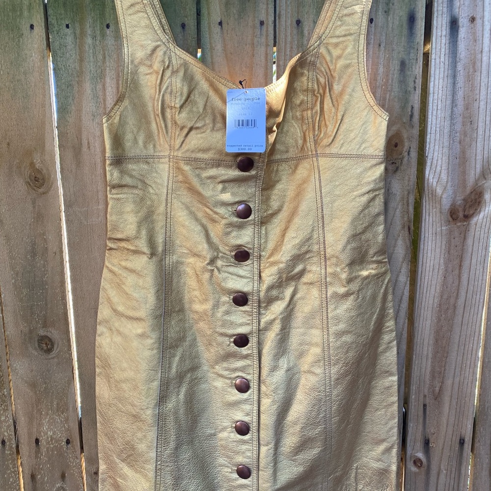 Free People Metallic Gold Button-Front Mini Dress